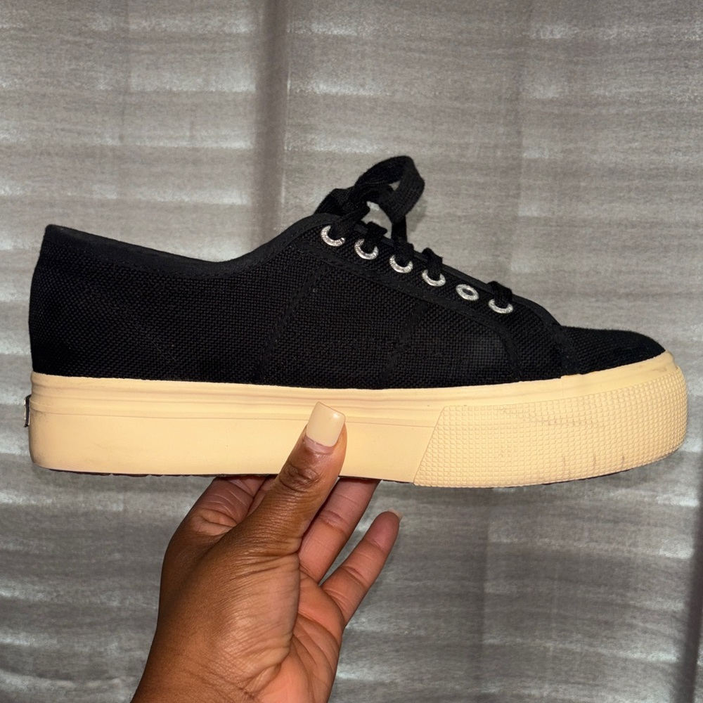 SUPERGA Black Canvas Platform Sneakers